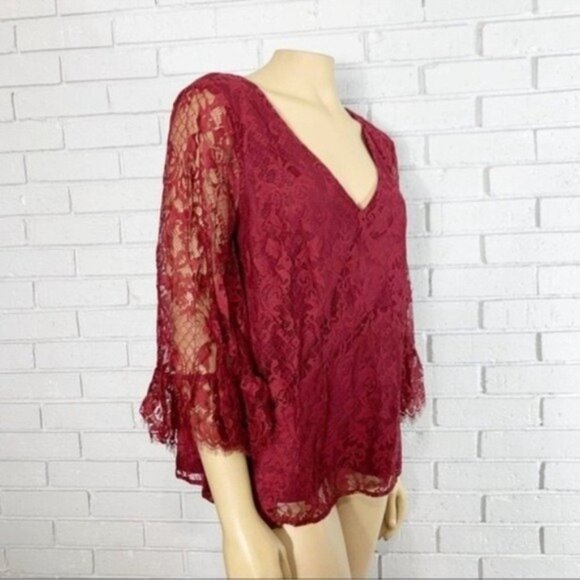 ModCloth Burgundy Through the Bluebells Lace Top - Size XL - Picture 2 of 8